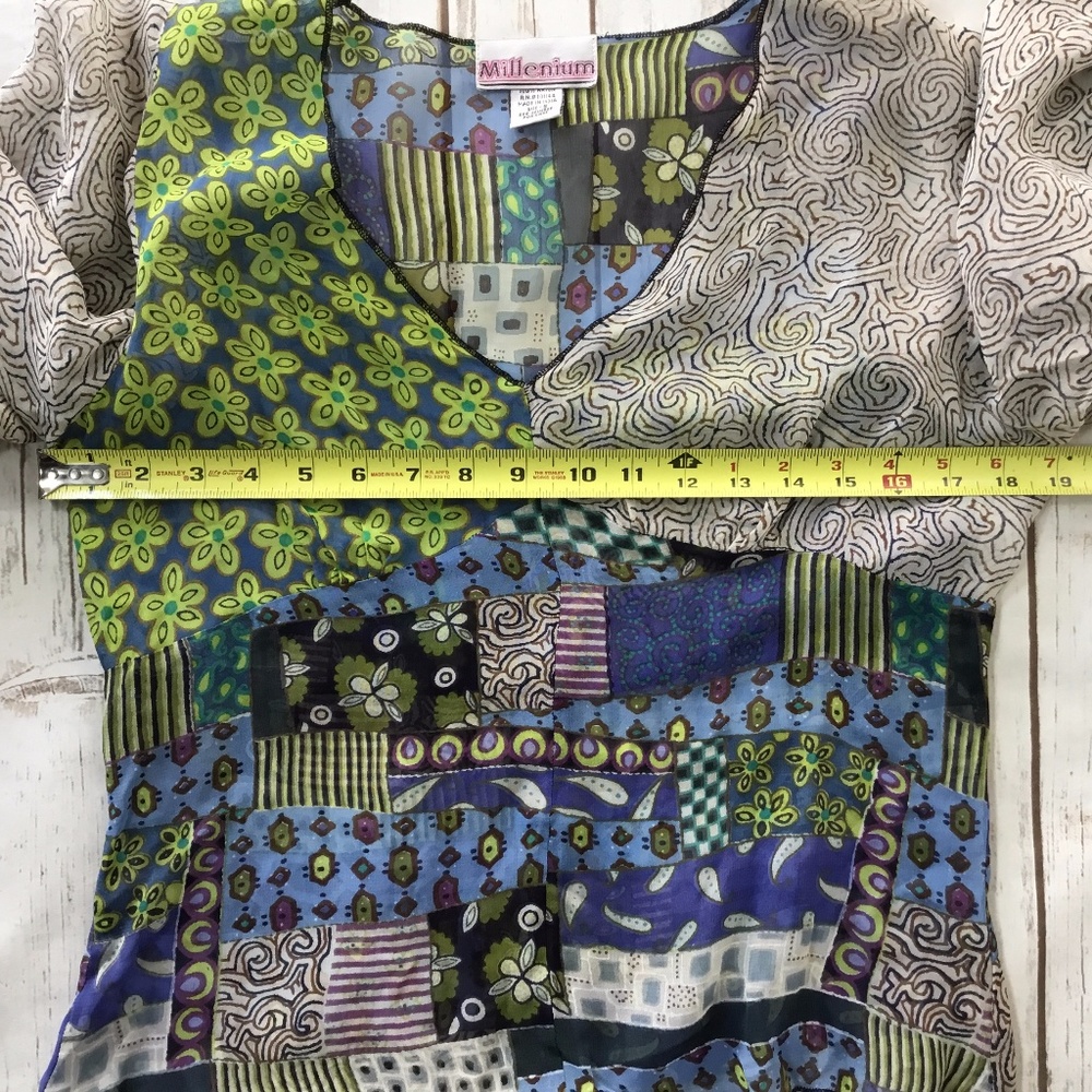 Millenium Sheer Patchwork Print Boho Festival Top - image 6